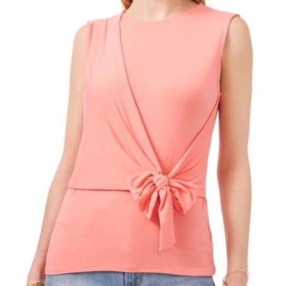 Vince Camuto Cool Melon Tie Front Balletcore Sleeveless Top Size Medium - Picture 1 of 7